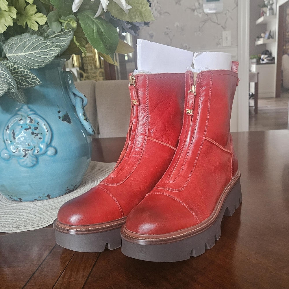 Sam Edelman Womens Cooper Ankle Boots In Red Mahogony Size 9.5/40.5 New-no Box